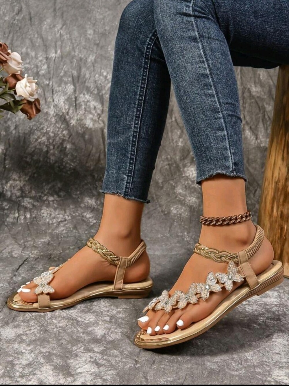 Women's Champagne Butterfly Embellished Sandals - Picture 5 of 5